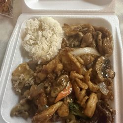 Panda House - Lots of yummy happy family with white rice had left over.