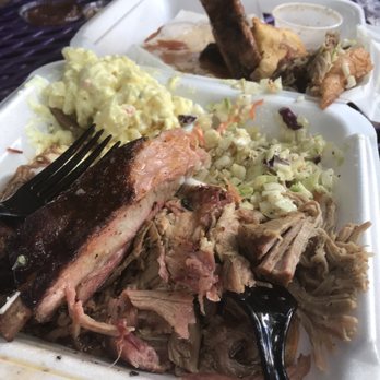 Wicked Oak Barbeque - Brisket & pulled pork combo with 2 ribs, potato salad & slaw. - Barbeque Near Me - Tampa, Florida Wicked Oak Barbeque - Brisket & pulled pork combo with 2 ribs, potato salad & slaw. - Barbeque Near Me - Tampa, Florida