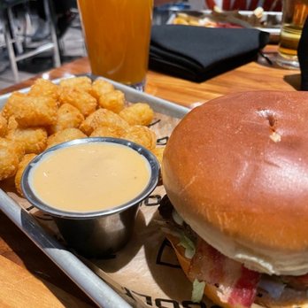 Topgolf - Classic Burger with Tots. Personal choice of Egg and Bacon went very well together. - Golf Near Me - Fishers, Indiana