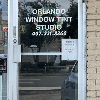 Orlando Window Tint Studio - Front door showing contact numbers - Car Window Tinting Near Me - Orlando, Florida Orlando Window Tint Studio - Front door showing contact numbers - Car Window Tinting Near Me - Orlando, Florida