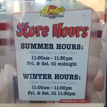 Andy's Frozen Custard - Store Hours for Riverview location - Ice Cream & Frozen Yogurt Near Me - Wimauma, Florida Andy's Frozen Custard - Store Hours for Riverview location - Ice Cream & Frozen Yogurt Near Me - Wimauma, Florida