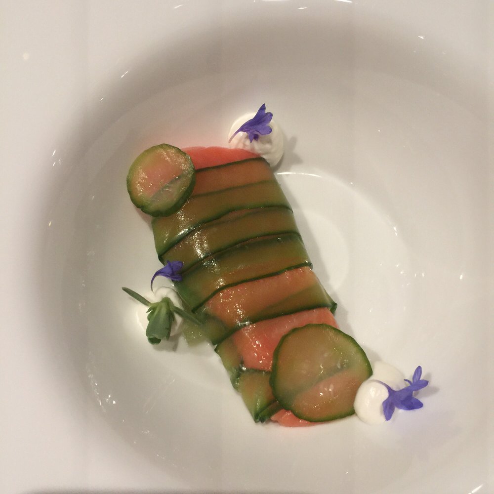 Lazy Bear - Picked cucumber wrapped sous vide salmon - New American Near Me - San Francisco, California