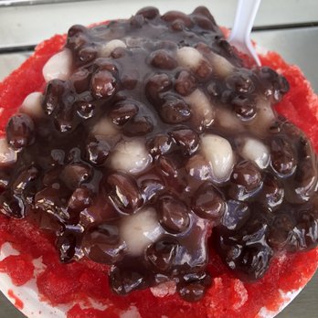 Ice Garden - #17. Red bean and mochi on strawberry shave ice with ice cream. Not my thing but there are lots of other menu options. - Desserts Near Me - Aiea, Hawaii