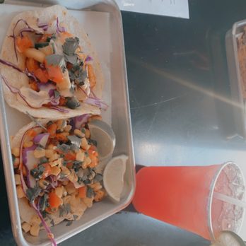 Heirloom Taco - gulf shrimp taco, chickpea taco, blood orange margarita, mango red bull spritz - Mexican Near Me - Jacksonville, Alabama
