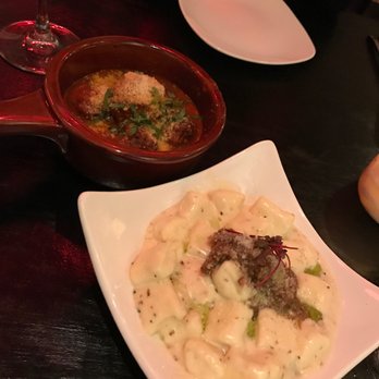 Cravings Tapas Bistro - Five of the albondigas (veal meatballs) and the ricotta gnocchi with lamb ragout and cauliflower cream - Tapas/Small Plates Near Me - Ridgewood, New Jersey Cravings Tapas Bistro - Five of the albondigas (veal meatballs) and the ricotta gnocchi with lamb ragout and cauliflower cream - Tapas/Small Plates Near Me - Ridgewood, New Jersey