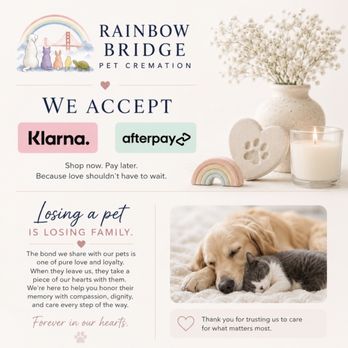 Rainbow Bridge - After-pay and Klara payment plans available. - Pet Cremation Services Near Me - San Francisco, California Rainbow Bridge - After-pay and Klara payment plans available. - Pet Cremation Services Near Me - San Francisco, California