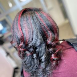 Natural hair red highlights