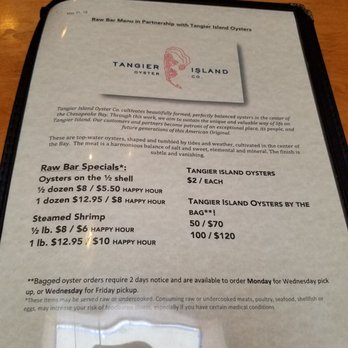 The Grill - Tangier oyster prices - American Near Me - Richmond, Virginia