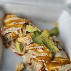 On the Fly Food Truck - Shrimp and pork quesadilla with special request BBQ sauce