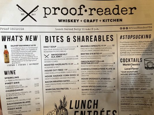 Menu photo 8 Proof Reader Whiskey + Craft + Kitchen Portland, OR Menu photo 8 Proof Reader Whiskey + Craft + Kitchen Portland, OR