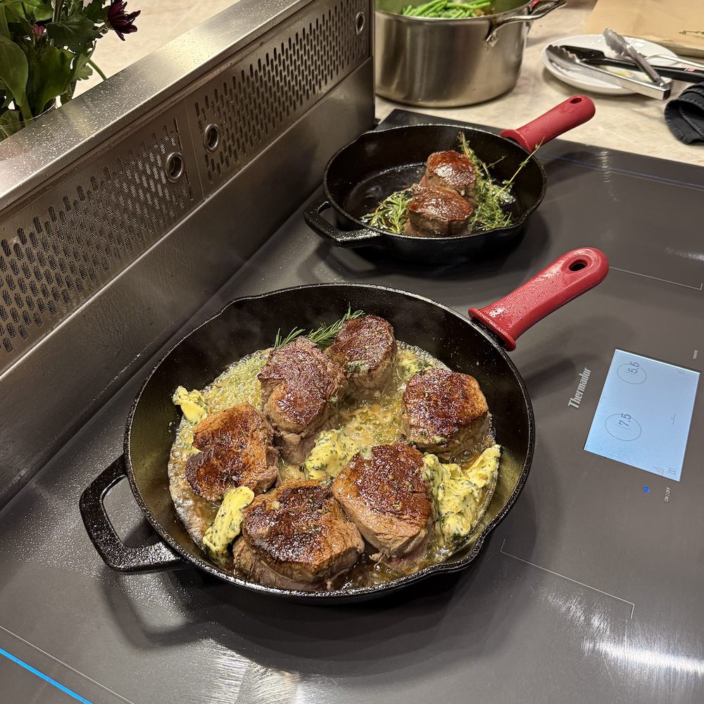 Fed & Full - Filets cooking in herbed butter (so good!) - Personal Chefs Near Me Fed & Full - Filets cooking in herbed butter (so good!) - Personal Chefs Near Me