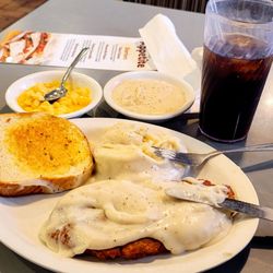 Country Pride - 9/11/23 1 plate of yum Chicken fried steak mashed potatoes extra white country gravy mac N  cheese Diet Pepsi garlic toast