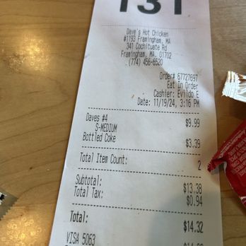 Dave's Hot Chicken - Check out -bill - Chicken Shop Near Me - Framingham, Massachusetts Dave's Hot Chicken - Check out -bill - Chicken Shop Near Me - Framingham, Massachusetts