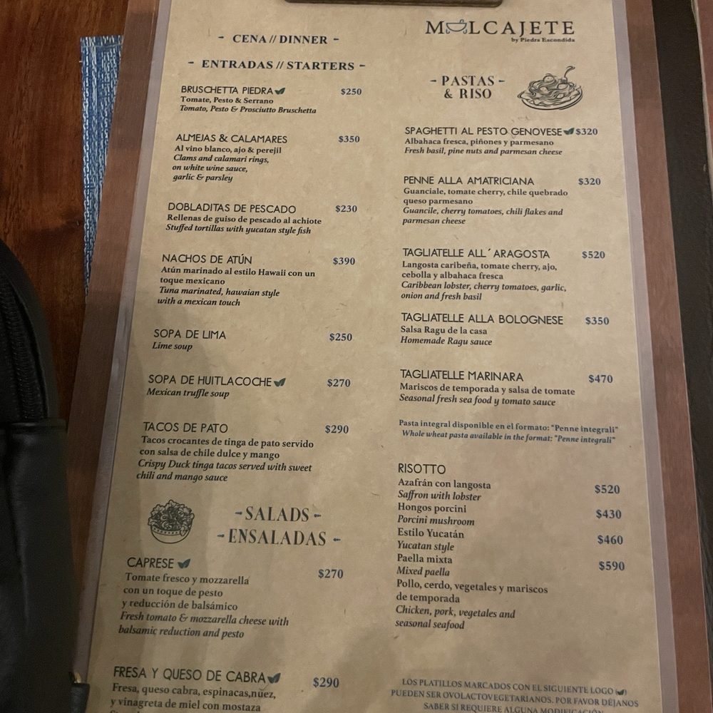Restaurant Piedra Escondida - Dinner menu - Seafood Near Me - Tulum, ROO Restaurant Piedra Escondida - Dinner menu - Seafood Near Me - Tulum, ROO