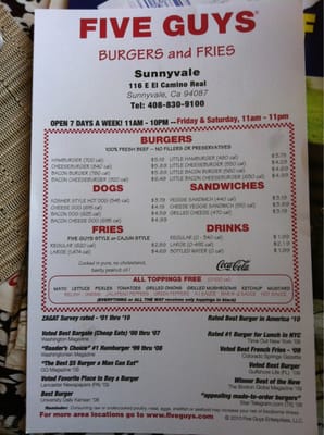 Menu photo 5 Five Guys Sunnyvale, CA