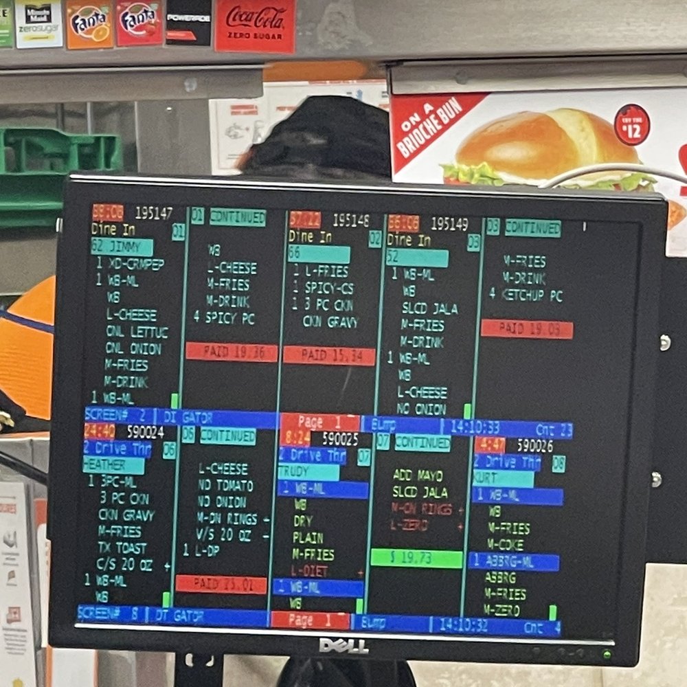 One of 4 screens of orders and wait times. 57 minutes for dine in??? One of 4 screens of orders and wait times. 57 minutes for dine in???