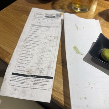 Sushi Damu - Disgusting menu brought back to our table to write on again?! - Sushi Bars Near Me - Tustin, California Sushi Damu - Disgusting menu brought back to our table to write on again?! - Sushi Bars Near Me - Tustin, California