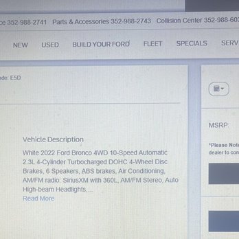 Ford of Clermont - Dealerships website with my Bronco's (same Vin# advertised 11k less.) - Car Dealers Near Me - Clermont, Florida Ford of Clermont - Dealerships website with my Bronco's (same Vin# advertised 11k less.) - Car Dealers Near Me - Clermont, Florida