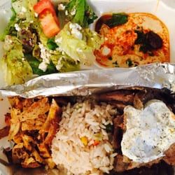 Athena of Monroe - Athen's Sampler: gyros, chicken shawarma, feta salad, hummus & rice