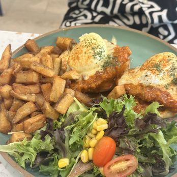 Popping Yolk Cafe - Spicy Kimchi Benedict - Cafes Near Me - Brea, California