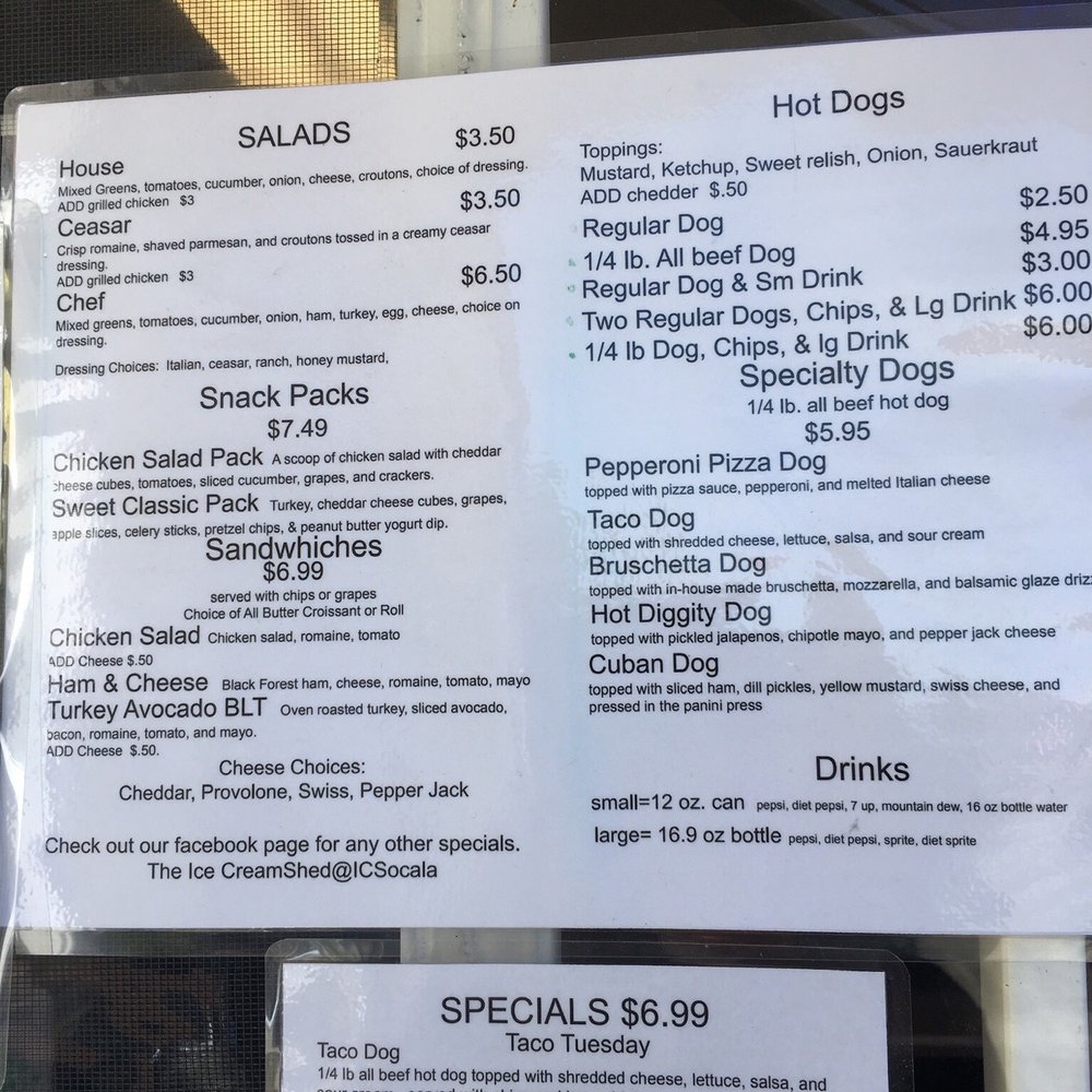 Ice Cream Shed - the menu for the ice cream shop - Food Trucks Near Me - Ocala, Florida Ice Cream Shed - the menu for the ice cream shop - Food Trucks Near Me - Ocala, Florida