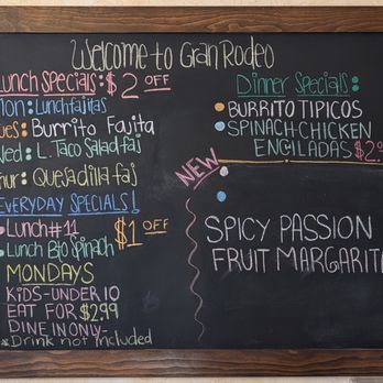 Gran Rodeo - This is a view of their Specials Board.  Photo taken March 7, 2026. - Mexican Near Me - Virginia Beach, Virginia
