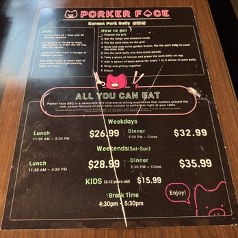 Porker Face - Front of menu~ (May 2025) - Barbeque Near Me - Burnaby, British Columbia