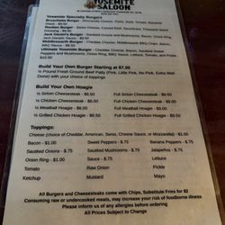 Yosemite Saloon - Menu 2026