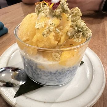 Jo's Modern Thai - The bomb Sweet Blue Sticky Rice & Mango Sorbet (V)(GF) - Thai Near Me - Oakland, California Jo's Modern Thai - The bomb Sweet Blue Sticky Rice & Mango Sorbet (V)(GF) - Thai Near Me - Oakland, California