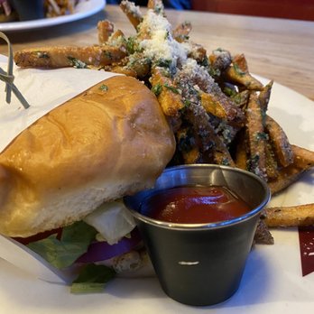 Ajax Tavern - Burger with Ajax Truffle Fries - New American Near Me - Aspen, Colorado Ajax Tavern - Burger with Ajax Truffle Fries - New American Near Me - Aspen, Colorado