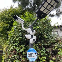 Los Angeles CCTV Security Cameras - one license plate reader and four 4K cameras for our neighborhood surveillance. (Solar-powered light was separately done with Oren's help)