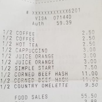 Parker's Restaurant - 1/2 receipt for 4 peiple at breakfast. We split the bill in 1/2 as you see on the left of the item description. - New American Near Me - Boston, Massachusetts