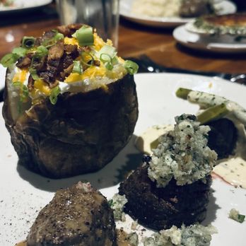 Stoney River - Trio of Filet Medallions with baked potato. - Steakhouses Near Me - Chapel Hill, North Carolina Stoney River - Trio of Filet Medallions with baked potato. - Steakhouses Near Me - Chapel Hill, North Carolina