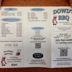 Dowd's BBQ - Current menu 9/15/2013