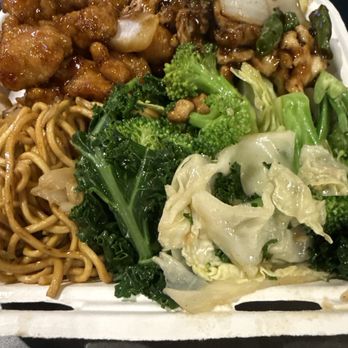 Panda Express - Orange chicken, green bean chicken, noodles and greens - Chinese Near Me - Airway Heights, Washington