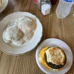 Granny's Diner - I got a sausage, egg, and cheese biscuit. With a 1/2 order of biscuits and gravy.