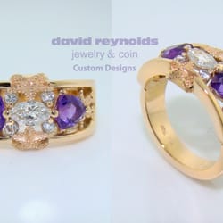David Reynolds Jewelry & Coin - Custom 14k yellow gold, diamond, and amethyst "Sea Life" ring using customer's stones. Designed and cast by Shane Socash, com...