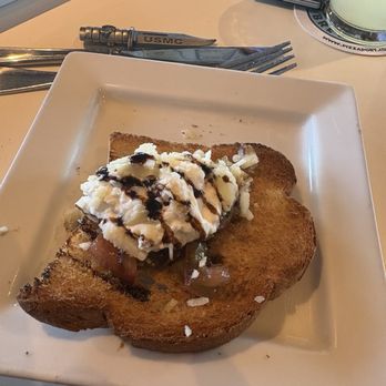 Amalfi Marina Bar - What I got . One little tomato some mozzarella that barely covered the hard toast ! All 4 pieces - Bars Near Me - San Marcos, California
