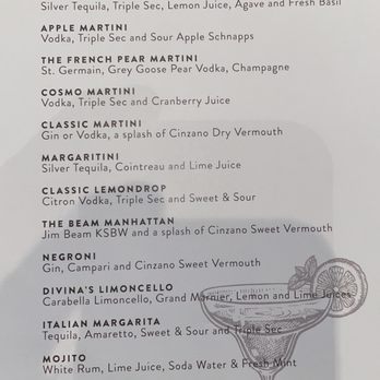 Divina Cucina - Artisanal Cocktail menu (as of 5/19/24) - Italian Near Me - Montrose, California Divina Cucina - Artisanal Cocktail menu (as of 5/19/24) - Italian Near Me - Montrose, California
