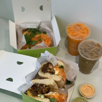 JoJu - Beef Bulgogi Banh Mi (~$11) + Runny Egg (~$1.45), JoJu Fries (~$7), Cold Brew Thai Tea (~$5), Cold Brew Vietnamese Coffee (~$5). - Sandwiches Near Me - New York, New York