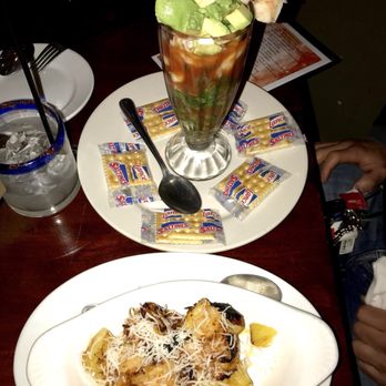 Cafe El Tapatio - Camarones Encocados (coconut shrimp w pineapple) & Coctel de Cameron (shrimp cocktail) Both so delicious!! - Mexican Near Me - Chicago, Illinois