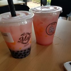 Moi Boba Bowls & Rolls - Strawberry yogurt drink with and without boba