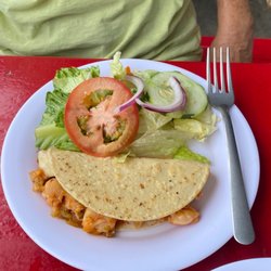 La Manga Restaurant - Doña Rosita - Shrimp Taco on a corn tortilla.