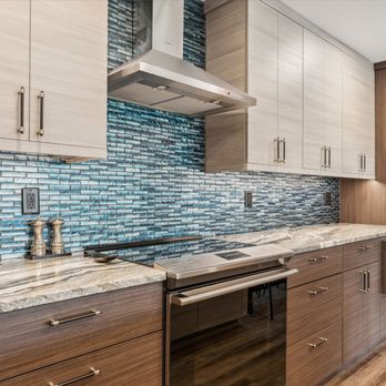 J.S. Brown & - Blue glass mosaic tile backsplash in Worthington, Ohio kitchen remodel by J.S. Brown & Co. - General Contractors Near Me - Columbus, Ohio J.S. Brown & - Blue glass mosaic tile backsplash in Worthington, Ohio kitchen remodel by J.S. Brown & Co. - General Contractors Near Me - Columbus, Ohio