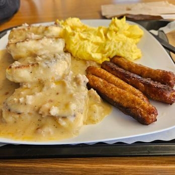 Eat Fantastic - Biscuits & Gravy, scrambled eggs and sausage.  Just  OK - Burgers Near Me - Long Beach, California