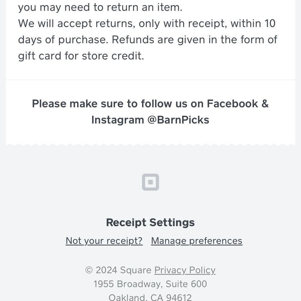 Barn Picks & Stuff - Return policy only clearly displayed once a purchase is made AND the link to the receipt sent via text is opened. - Home Decor Near Me - Pennington, New Jersey