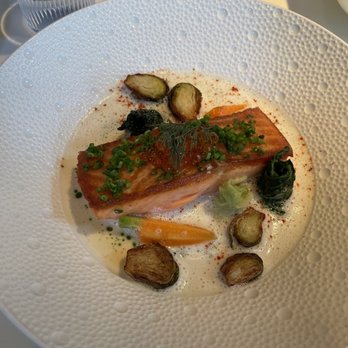 Le Jardinier - Ora king salmon vermouth emulsion - French Near Me - Miami, Florida Le Jardinier - Ora king salmon vermouth emulsion - French Near Me - Miami, Florida