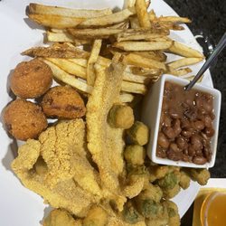 Hochabel Bar & Grill - Catfish, fries, hush puppies, and pinto beans.