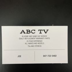 ABC TV Repair - ABC TV REPAIR For all your TV repair needs . Please call Joe 837-722-5482