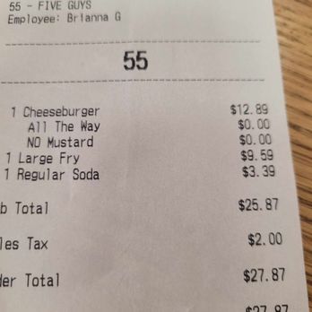 Five Guys - My receipt - Burgers Near Me - San Diego, California Five Guys - My receipt - Burgers Near Me - San Diego, California